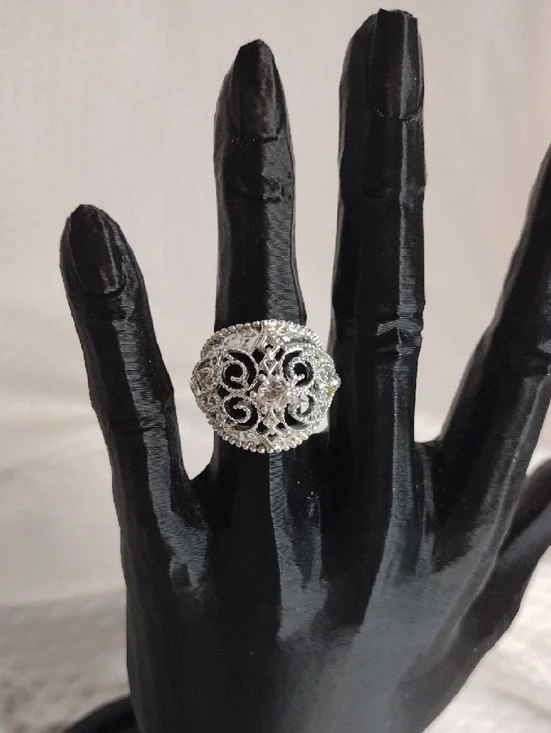 Silver Filigree Dome Cocktail Ring -Fashion Silver Ring L31 - Picture 3 of 5